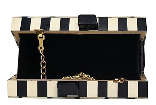 DUCHESS Women's Black White Check Resin Marble Clutch, (18 x 5 x10.5cm)