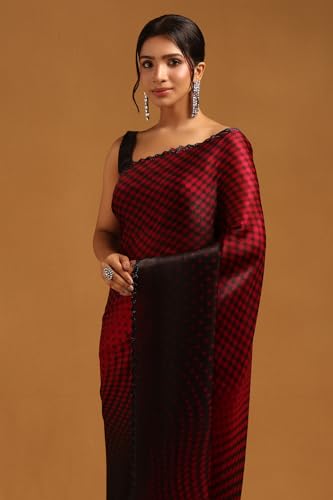 Soch Womens Fuchsia Organza Geometric Saree With Stone Work