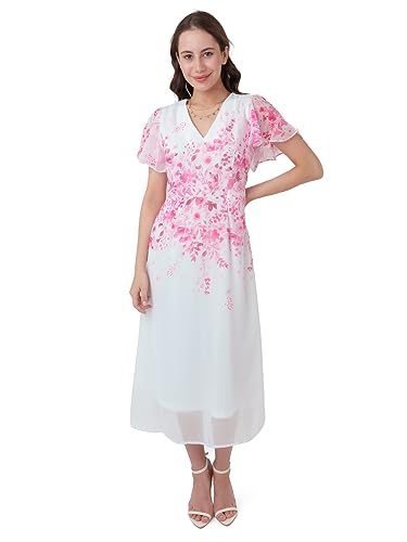 Zink London Women's White Floral Print Midi Dress