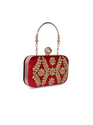 TOOBA Red Handicraft Beautiful Bling Box Wedding Clutch Bag for Women's