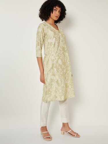 Max Women Floral Print Straight Kurta (Green_S)