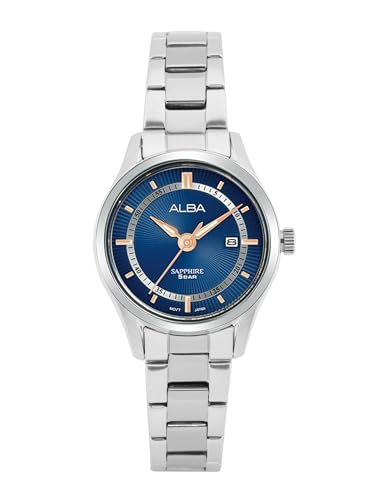 ALBA Stainless Steel Women Analog Wristwatch Ah7Bq5X1, Blue Dial, Silver Band