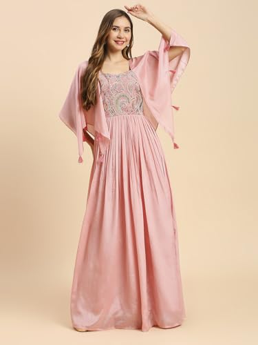 madhuram textiles Women's Chinon Gown for Women Ethnic with Embroidery Work Long Maxi Gown(M-2456) (in, Alpha, XL, Regular, Pink)