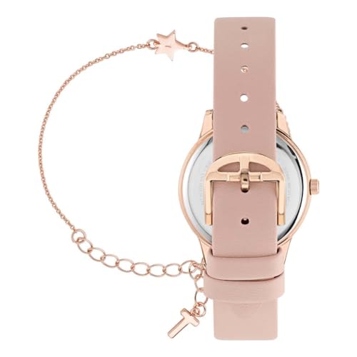 Ted Baker Ladies Pink Leather Strap Watch & Star Bracelet Box Set (Model: BKGFW23019I), Pink, Modern