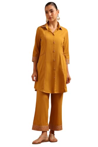 Soch Womens Mustard Cotton Sequence-Work Co-Ords Set