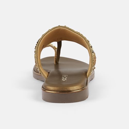 Mochi Women Antique Gold Chappals UK/4 EU/37(35-2374)