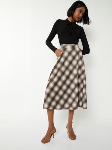 Max Women Checked A-line Midi Skirt (Beige_S)