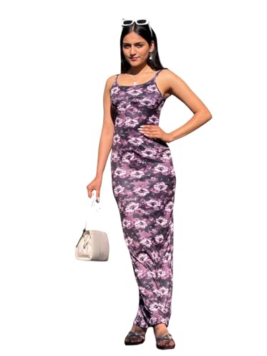 Tandul Women's Cotton Blend Shoulder Straps Multicolor Dress - Maxi/Full Length Floral Print Fashion X-Large Size for Office, Casual, Festive & Party (12307)