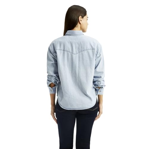Levi's Women's Solid Light-Blue Spread Collar Shirt