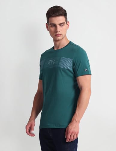 Arrow Brand Print Cotton T-Shirt (ASAEOTS5104_Green_M)