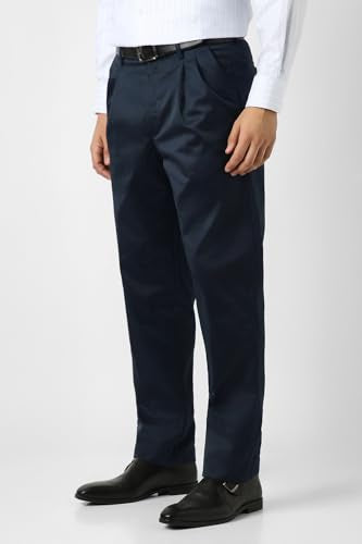 Men Navy Solid Smart Fit Trousers