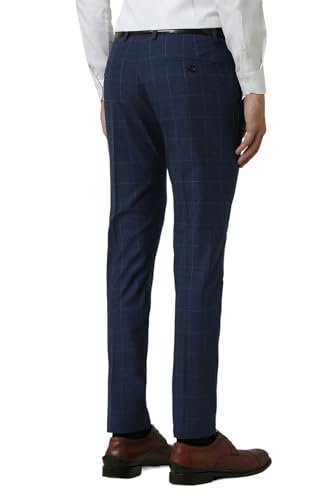 Peter England Men Blue Check Ultra Slim Fit Formal Trousers