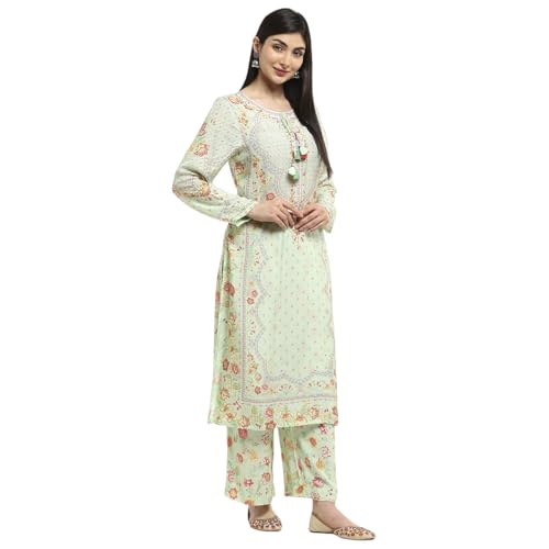 BIBA Women Pista Green Modal Blend Straight Kurta Set_36