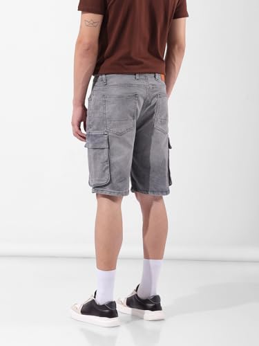 The Indian Garage Co Men Relaxed Fit Printed Mid Rise Denim Shorts (Grey_32)