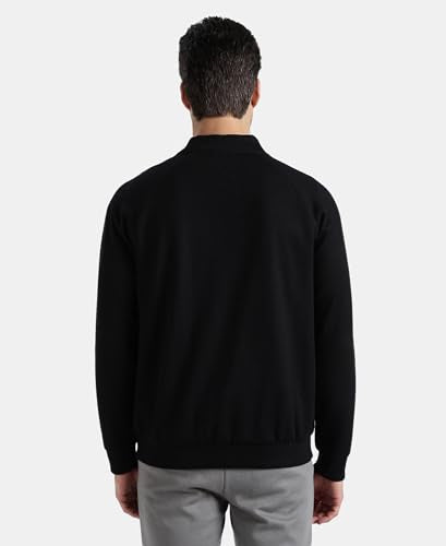 Jockey AM99 Men's Super Combed Cotton Rich Pique Fabric Jacket with Ribbed Cuffs_Black_M