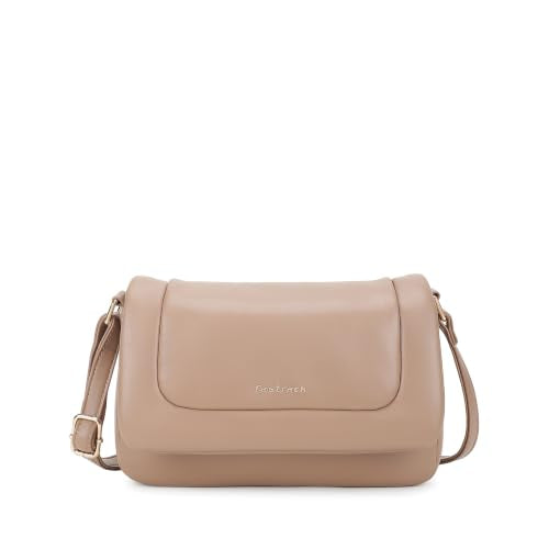 Fastrack Poppy Beige Sling | Beige | Faux Leather Crossbody Bag | Spacious Compartment with Organizer Pockets | Adjustable Strap | Coin Pocket Charm | Zipper & Magnetic Flap Closure