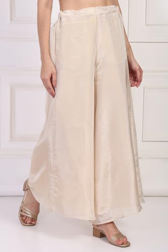 W for Woman Cream Solid Textured Flared Tissue Pant - (W63350-224656-XL)