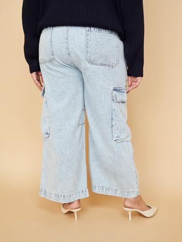 Max Women Washed Cargo Jeans (Blue_42)