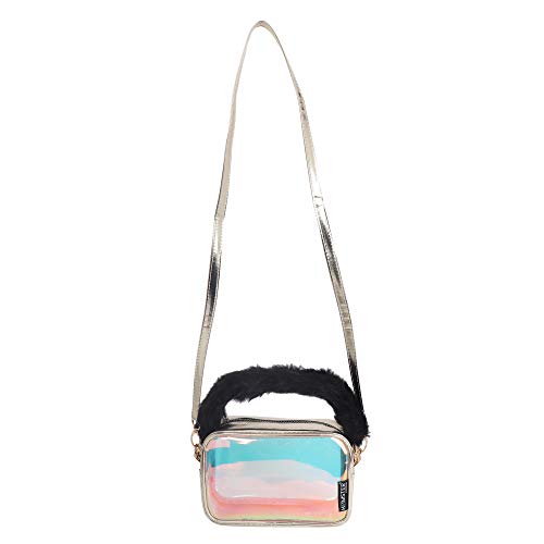 Hamster London Shiny Fur Handle Sling Bag for Girl's and Woman (Black, Size: 18X7X11 cm)