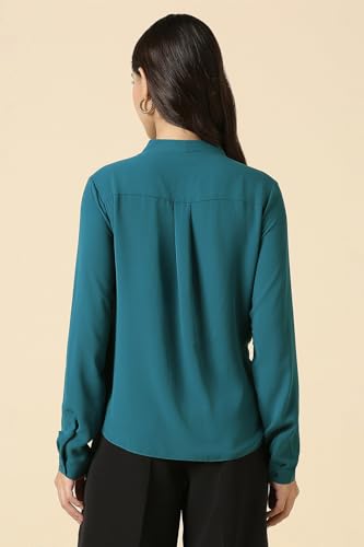 Women Blue Solid Long Sleeves Shirt