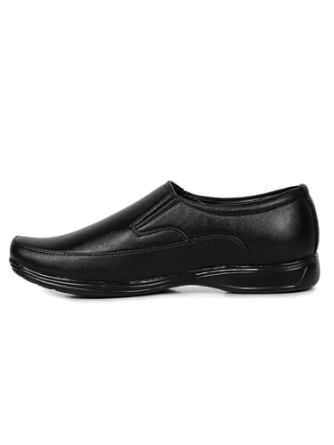 HIKBI Men's Leather Formal Slip-on | Slip-Resistant Office Wear Work Shoes_Black_9