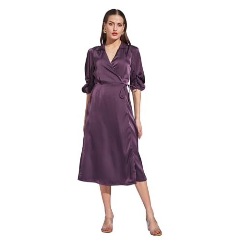 Latin Quarters Women Plum Elbow Solid Dress_L