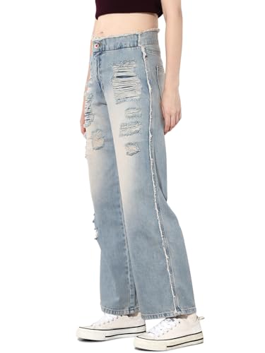 ONLY Women's Solid Straight Fit High-Rise Blue Jeans