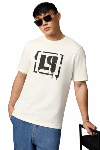 The Souled Store Linkin Park: Legacy Insignia Men and Boys Short Sleeves Round Neck Off-White Graphic Printed Relaxed Fit Lightweight Streetwear Trendy Casual Cotton T-Shirt