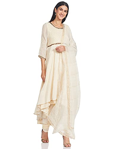 BIBA WOMEN EMBROIDERY FITTED SALWAR KURTA DUPATTA(SKDPRET CO6267_CREAM_36)