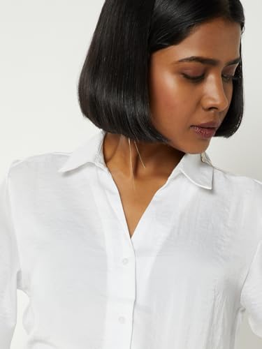 Max Women Solid Satin Finish Shirt (Off White_XL)