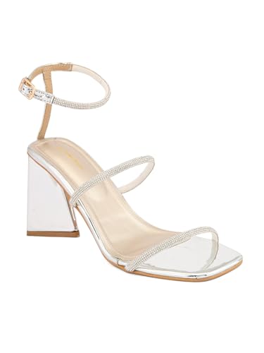 pelle albero Women Silver Embellished Ankle Strap Block Heels Sandals PA-PL-5051_Silver_41