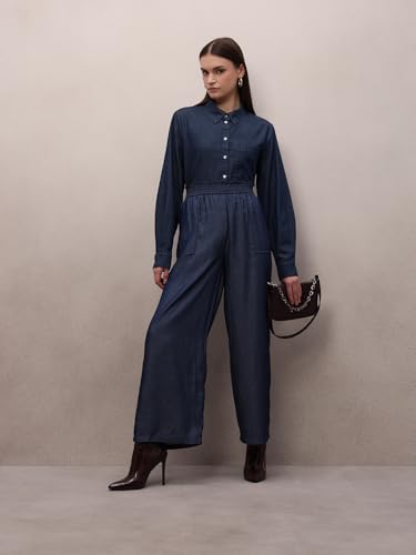 VERO MODA Women's Regular Fit High-Rise Blue Pants