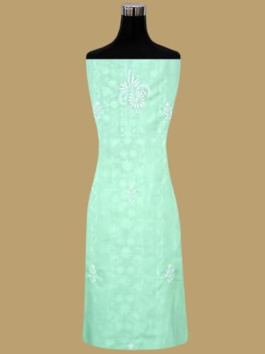 Ada Hand Embroidered Lucknowi Chikankari Unstitched Chanderi Dress Material Suit Piece with Dupatta for Women 01A773781 Celadon Green