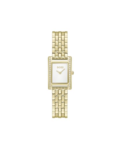 BOSS Women's Lucy Precious Watch, Black Leather Strap 3B Modern, Stylish Timepiece - Gift for Her 18.5mm, Gold Plated, bracelet