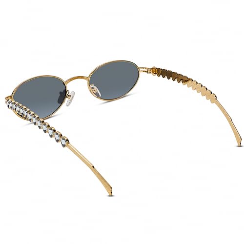 ELINE Luxury Golden Oval Sunglasses for Women | Premium UV Protected Fashion Sunglasses | Stylish Lightweight Designer Shades for Driving, Travel, Beach & Outdoor Wear (Black)
