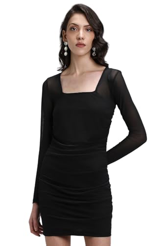 Forever 21 Women's Polyester Bodycon Mini Dress (FWS24CDRF0101_Black