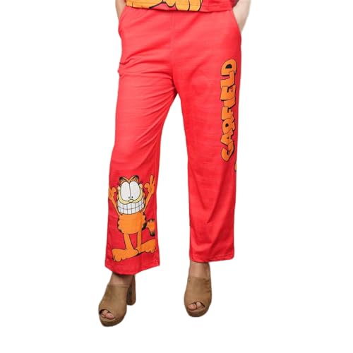 fashiontownie Co-ord Set for Women with Garfield Print | Imported Fabric Casual Wear | Trendy T-Shirt & Pant Set | Stylish Lounge & Streetwear Outfit (Red) (Free Size)
