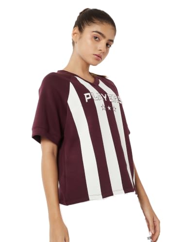 Max Women Striped Boxy Fit Buttersoft Sports T-Shirt(Purple_S)