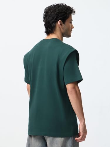 The Souled Store Oversized T-Shirt: Emerald Men and Boys Short Sleeves Round Neck Solid Structured Shoulder Casual Lightweight Drop Shoulder Streetwear Trendy Oversized T-Shirts