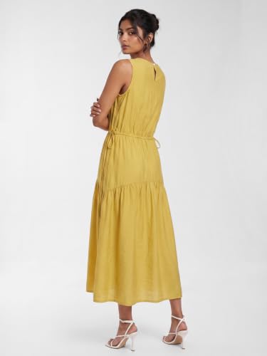 Max Women Solid Midi Dress (Yellow_XS)