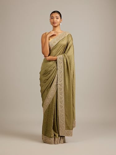 MOHEY Women's Art Silk Sequin Work, Stone Embellished Saree with Blouse Piece(Mehandi)