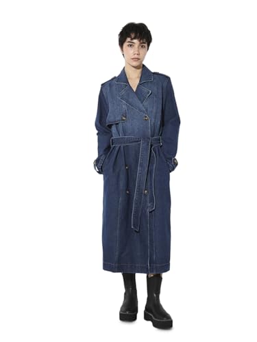 ONLY Women's Solid Regular Fit Blue Coat