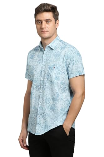 Louis Philippe Men Light Blue Slim Fit Print Half Sleeves Casual Shirt