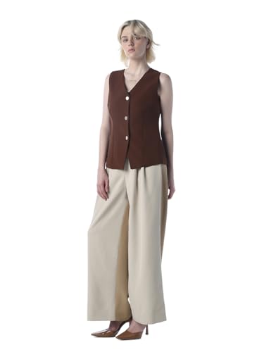 ONLY Women's Solid Regular Fit Brown Waistcoat