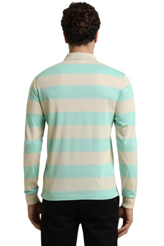 Men Orange Stripe Polo Neck T-Shirt