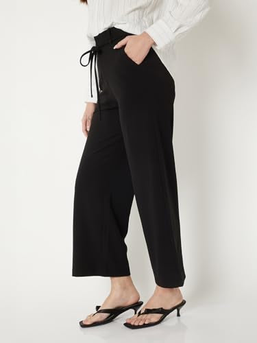 Max Women Solid Wide Leg Trousers (Black_XXL)