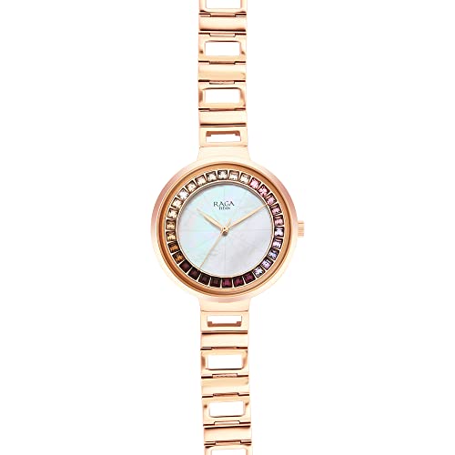 Titan Raga Love All Quartz Analog Mother Of Pearl Dial Rose Gold Metal Strap Watch for Women - NT95150WM01