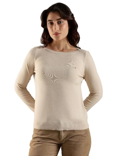 Tommy Hilfiger Women's Cotton Boat Neck Sweaters (F25HWSW015_Beige_XS)