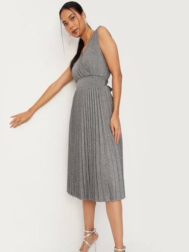 Max Women Shimmery Fit & Flare Dress (PE3005GREY)_M