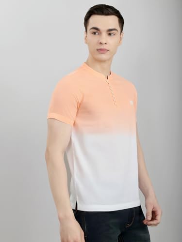 Monte Carlo Men Regular Fit Ombre Half Sleeve Henley T-Shirt | Stylish Tee for Men | Soft Comfortable Casual Tshirt for Men's Peach XL